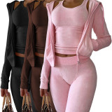 Autumn and winter new double-sided fleece vest hooded three-piece set
