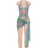 Women's Nightclub Fashion Sexy Mesh Mesh Hollow Slim Short Skirt Suit