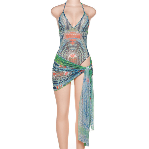 Women's Nightclub Fashion Sexy Mesh Mesh Hollow Slim Short Skirt Suit
