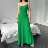Sexy Solid Color Wool Knit Sling Skirt Dress