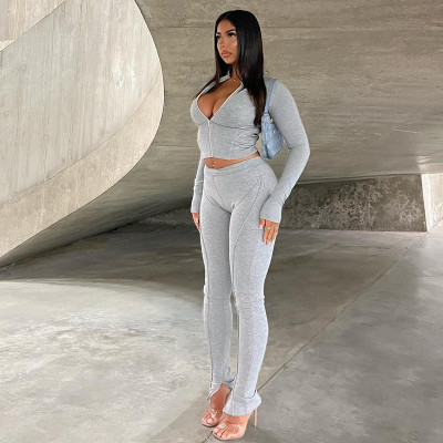Fashion Casual Cardigan Top Slim Pack Hip Pants Set