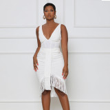 Tight high waist pleated plus size hip skirt sexy tassel skirt one step skirt