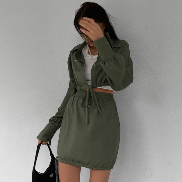 Fashion women's two-piece suit Daily casual commuting solid color short shirt short skirt suit