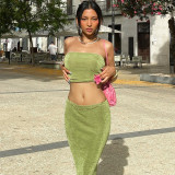 Temperament wrapped chest exposed navel street niche style lotus leaf long skirt suit