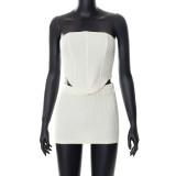 Fashion solid color tube top top sexy package hip skirt suit