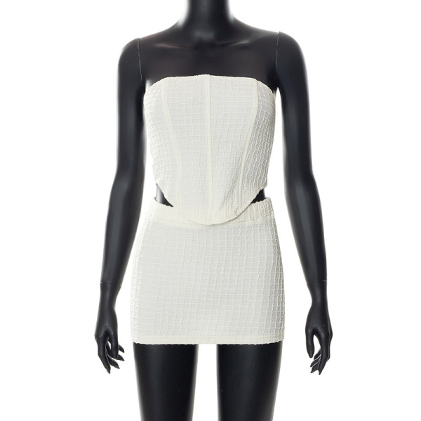 Fashion solid color tube top top sexy package hip skirt suit