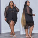 Plus Size Women's V-Neck Button Sexy Mesh Skirt See-Through Outer Dress