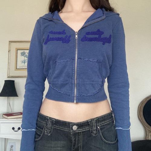 Street Retro Hot Girl Playful Hooded Pocket Cropped Sweatshirt