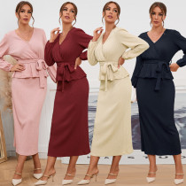 Slim Fit Long Sleeve Top + Mid Skirt Two Piece Set Slim Fit Long Sleeve Top + Mid Skirt Two Piece Set