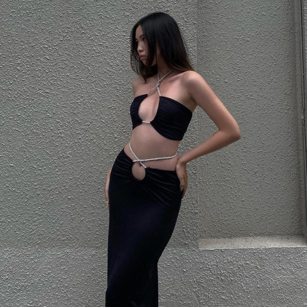 Fashion sexy halter vest slim fit hip skirt suit