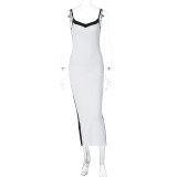 Contrast color stitching temperament slim suspender dress