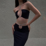 Fashion sexy halter vest slim fit hip skirt suit
