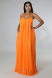 Chiffon Solid Color Casual Open Back Sling Dress