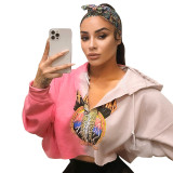 Fashion Street Gradient Print Loose Long Sleeve Hooded Sweatshirt Top