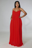 Chiffon Solid Color Casual Open Back Sling Dress