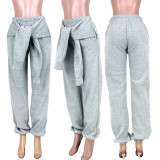 Nightclub fashion fake sweater with bound sleeve pocket casual sports pants