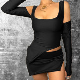 Fashion U Neck Backless Top Slim Fit Slit Skirt Set