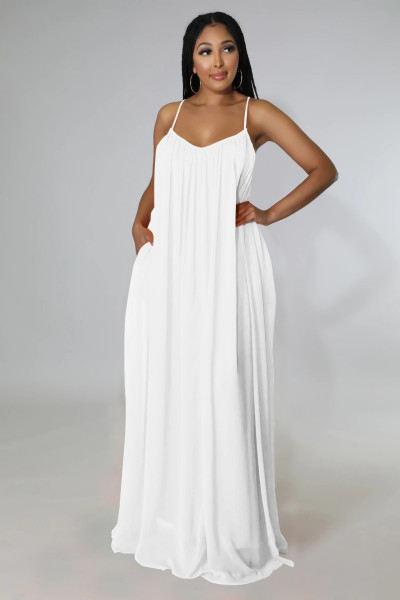 Chiffon Solid Color Casual Open Back Sling Dress