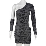 Sexy slim ripped unilateral sleeve hip skirt dress