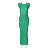Fashionable round neck open back slim fit sleeveless elegant dress