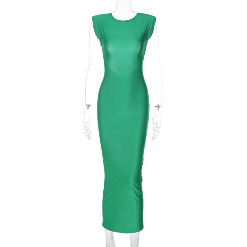 Fashionable round neck open back slim fit sleeveless elegant dress