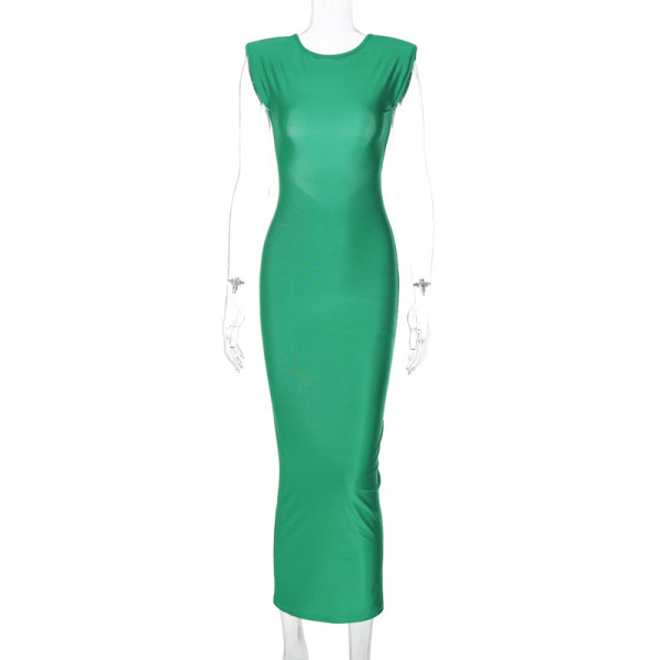 Fashionable round neck open back slim fit sleeveless elegant dress