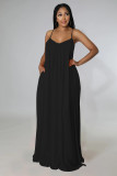 Chiffon Solid Color Casual Open Back Sling Dress