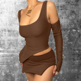 Fashion U Neck Backless Top Slim Fit Slit Skirt Set
