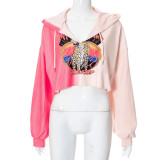 Fashion Street Gradient Print Loose Long Sleeve Hooded Sweatshirt Top