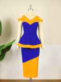 V-Neck Hang Sleeve Panel Ruffle Top Slim Fit Hip Party Dress