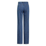Deconstructed slim-fit jeans with multi-line split patchwork design