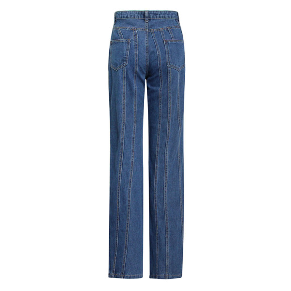Deconstructed slim-fit jeans with multi-line split patchwork design