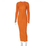Fashion Casual Solid Color Round Neck Long Sleeve Slim Fit Dress