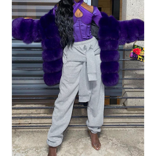 Nightclub fashion fake sweater with bound sleeve pocket casual sports pants