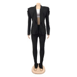 Solid Color Women's Ruffled Long Sleeve Blazer