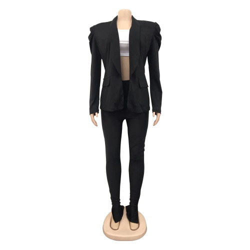 Solid Color Women's Ruffled Long Sleeve Blazer