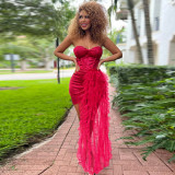 Sexy sleeveless bra, mesh splicing, Hip Wrap Skirt, Party Sequin dress