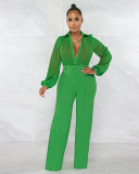 Fashion shirt collar perspective Chiffon knit Jumpsuit