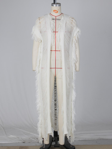 Fashion hollow cardigan tassel autumn winter knitted jacket