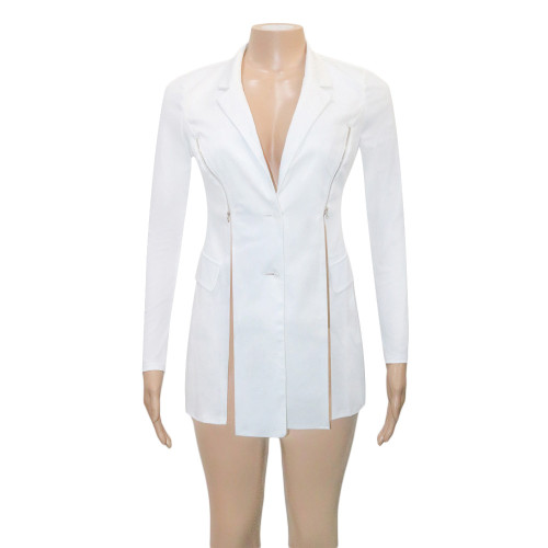 Fashion slit zipper long sleeve Lapel casual suit
