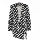 Women's Black and White Contrast Color Suit Suit Sexy High Waist Short Skirt Two Piece Set