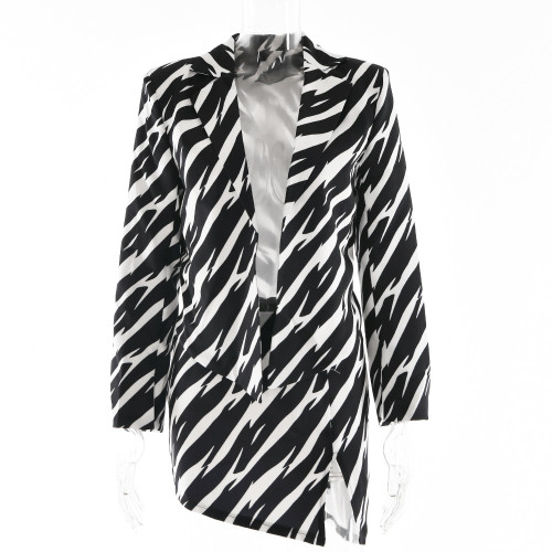 Women's Black and White Contrast Color Suit Suit Sexy High Waist Short Skirt Two Piece Set