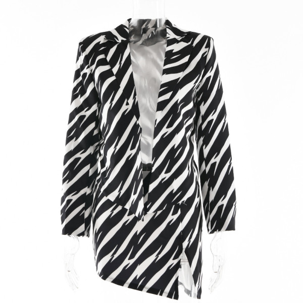 Women's Black and White Contrast Color Suit Suit Sexy High Waist Short Skirt Two Piece Set