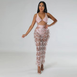 Sexy sling V-neck open back fashion split fringe bead dress