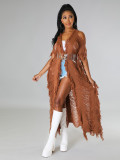Fashion hollow cardigan tassel autumn winter knitted jacket