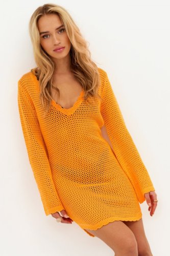 Sexy Mesh See-Through Holiday Loose Knit Hollow Beach Skirt Bikini Blouse