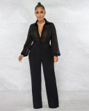 Fashion shirt collar perspective Chiffon knit Jumpsuit