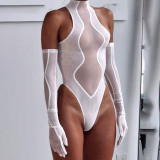 Sexy mesh stitching high-waisted tight-fitting hip sports jumpsuit