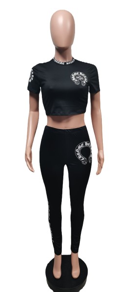 Fashion Women's Print Slim Fit Sports Two Piece Set