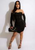 Sexy neck hang hole irregular dress